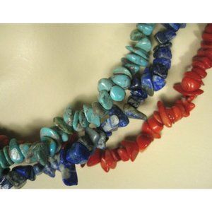 Necklace Womens Coral Turquoise Stone Multi String Strand Size 19 Inches Choker